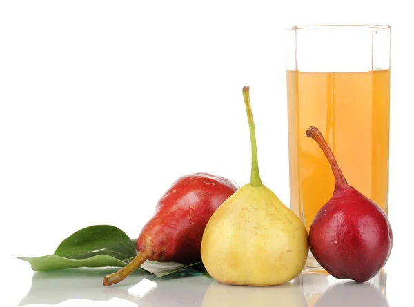 Pear juice with pears isolated on white — Stock Photo, Image