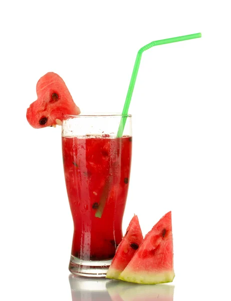 Een glas verse watermeloen sap geïsoleerd op wit — Stockfoto