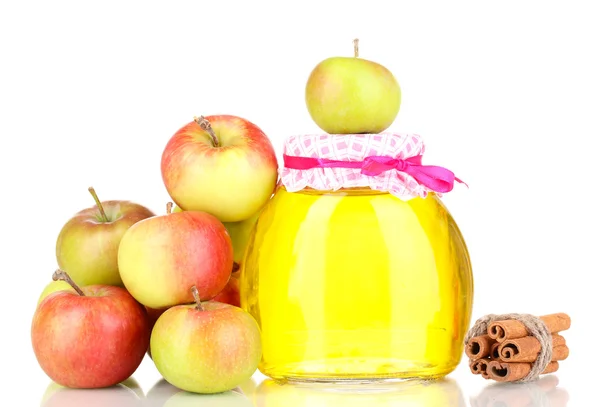 Miel y manzanas con canela aislada sobre blanco — Foto de Stock