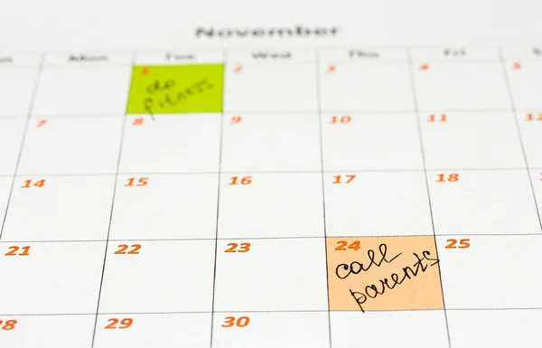 Notes sur le calendrier, gros plan — Photo