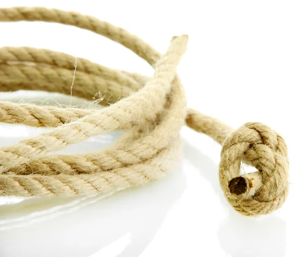 Rolo de corda com nó, isolado em branco — Fotografia de Stock