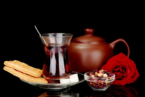 Glass of Turkish tea isolated on black — Stock Photo, Image