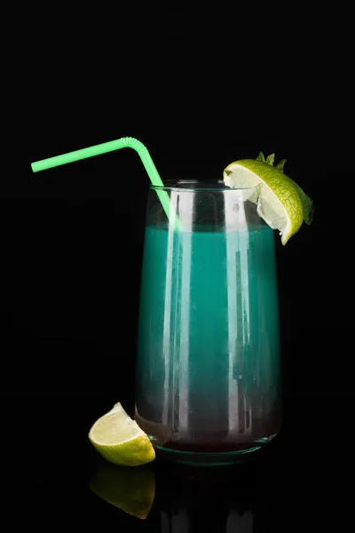 Glass of multicolor cocktail isolated on black — Stock Photo, Image