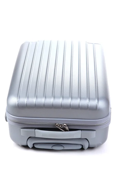 Elszigetelt fehér ezüst bőrönd — Stock Fotó
