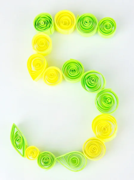 The digit 5 is made of quilling isolated on white — Stock Photo, Image