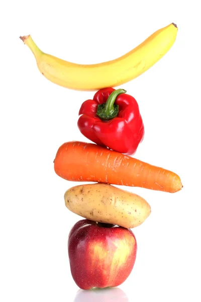 Fresh vegetables and fruit isolated on white — Stock Photo, Image