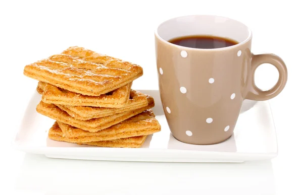 Cup of tea and cookies isolated on white — Stock Photo, Image