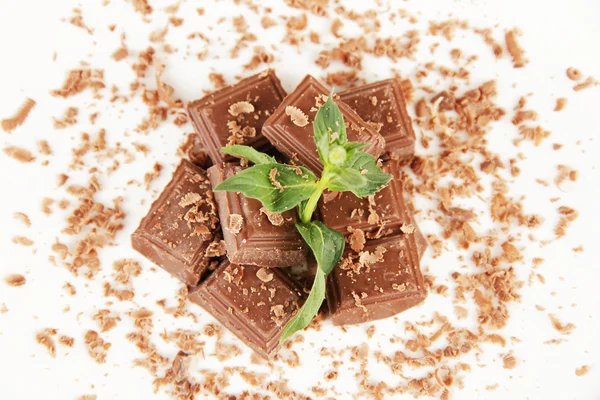 Migalha de chocolate com close-up de hortelã — Fotografia de Stock