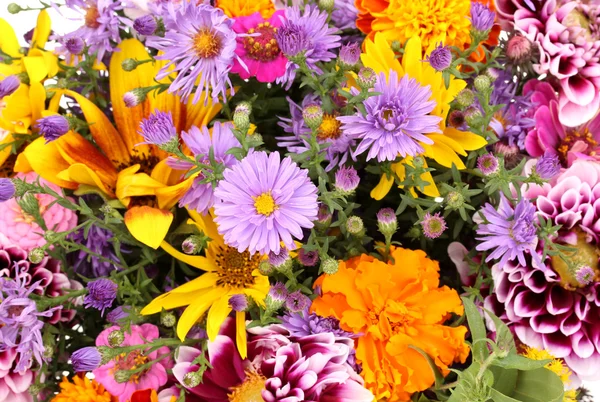 Schöner Strauß heller Blumen aus nächster Nähe — Stockfoto