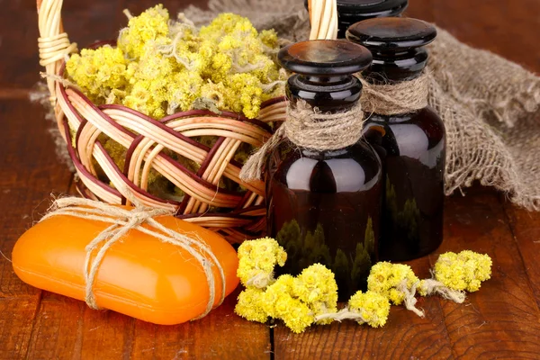 Herbs and jars — Stock Photo, Image