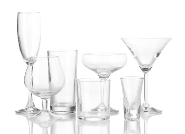 Collection of various glasses isolated on white — Stock Photo, Image