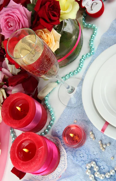 Table setting in honor of Valentine's Day close-up Stock Image