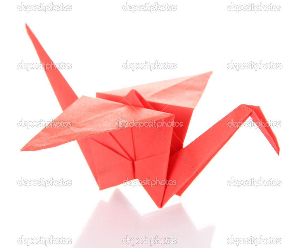 Origami Kranich Isoliert Auf Weiss Stockfoto Belchonock
