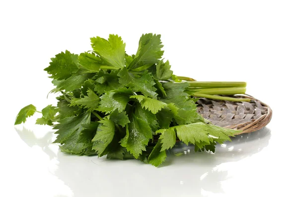 Fresh celery on board isolated on white — Stock Photo, Image