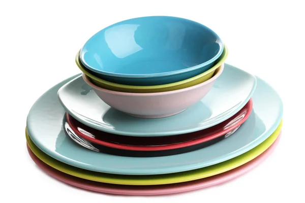 Colorful plates isolated on white — Stock Photo, Image