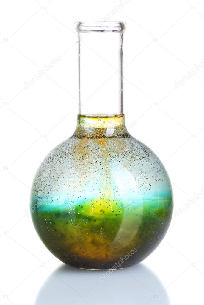 brightly ink in a flask with water isolated on white