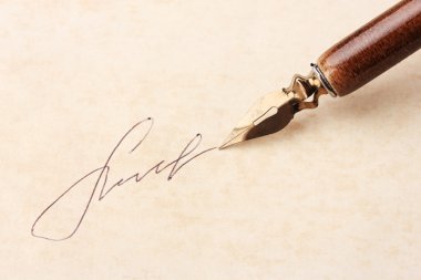 imza (sahte, gerçek olmayan) ve eski kağıt üzerinde mürekkep kalem portre