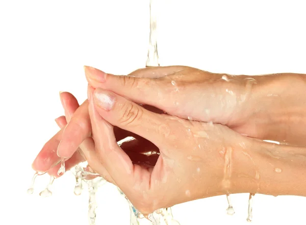 Миття рук на білому тлі крупним планом — стокове фото
