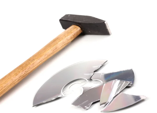 Scheibe zerbrochen Hammer mit Informationen isoliert auf weiß — Stockfoto