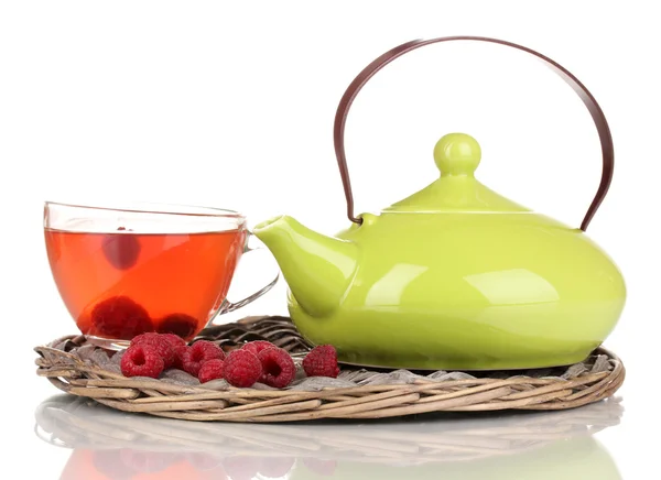 Tea with raspberries isolated on white — Stock Photo, Image