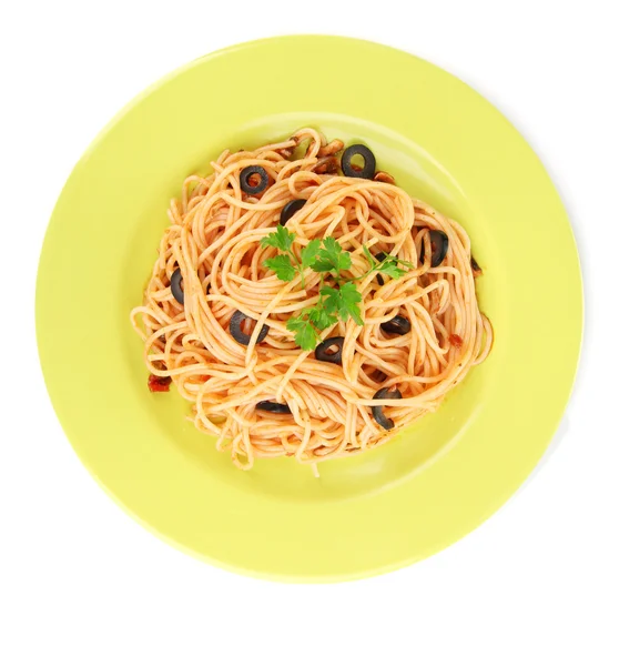 Italiaanse spaghetti in plaat geïsoleerd op wit — Stockfoto