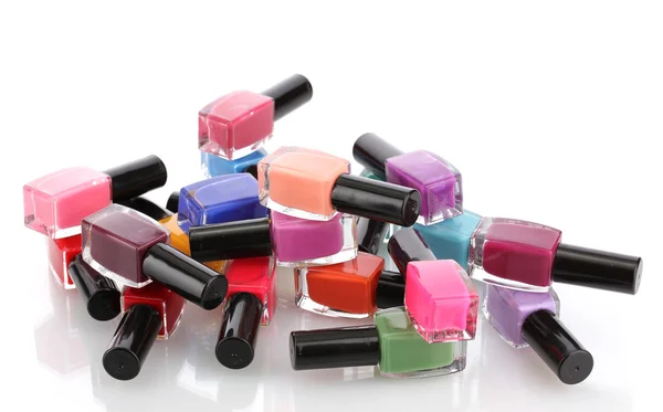 Group of bright nail polishes isolated on white — Stock Photo, Image