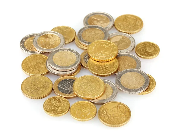 Euromunten geïsoleerd op wit — Stockfoto