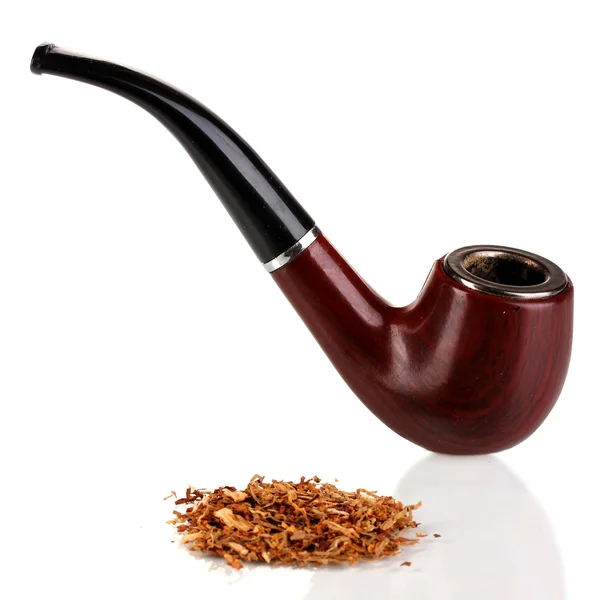 Smoking pipe and tobacco isolated on white — Stock Photo, Image