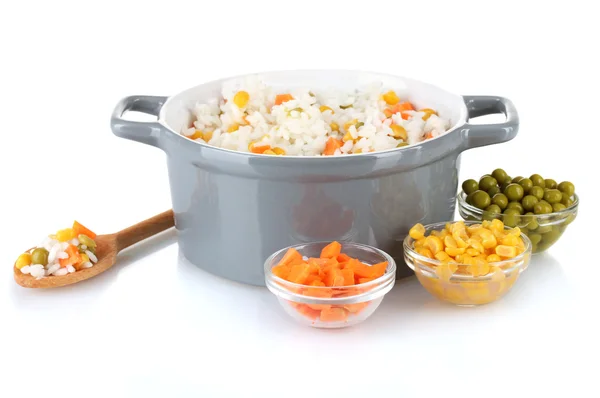 Risotto en maceta gris aislado en blanco —  Fotos de Stock