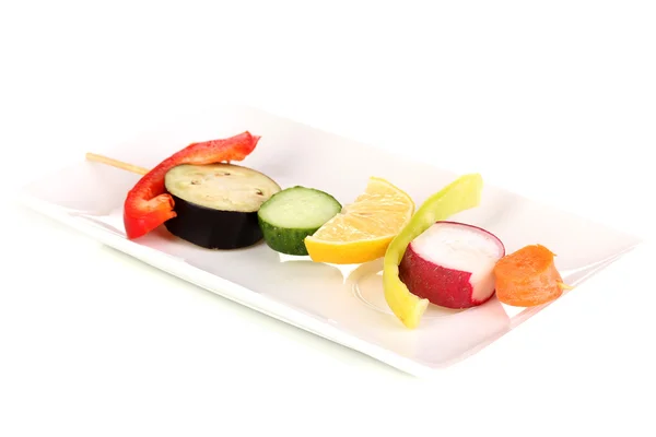 Sliced vegetables on wooden pick isolated on white — Stock Photo, Image