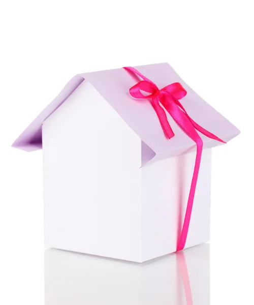 Small house with ribbon isolated on white — Stock Photo, Image