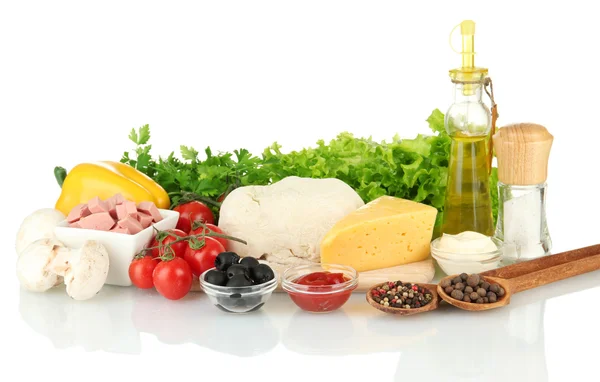 Ingredients for pizza isolated on white — Stock Photo, Image