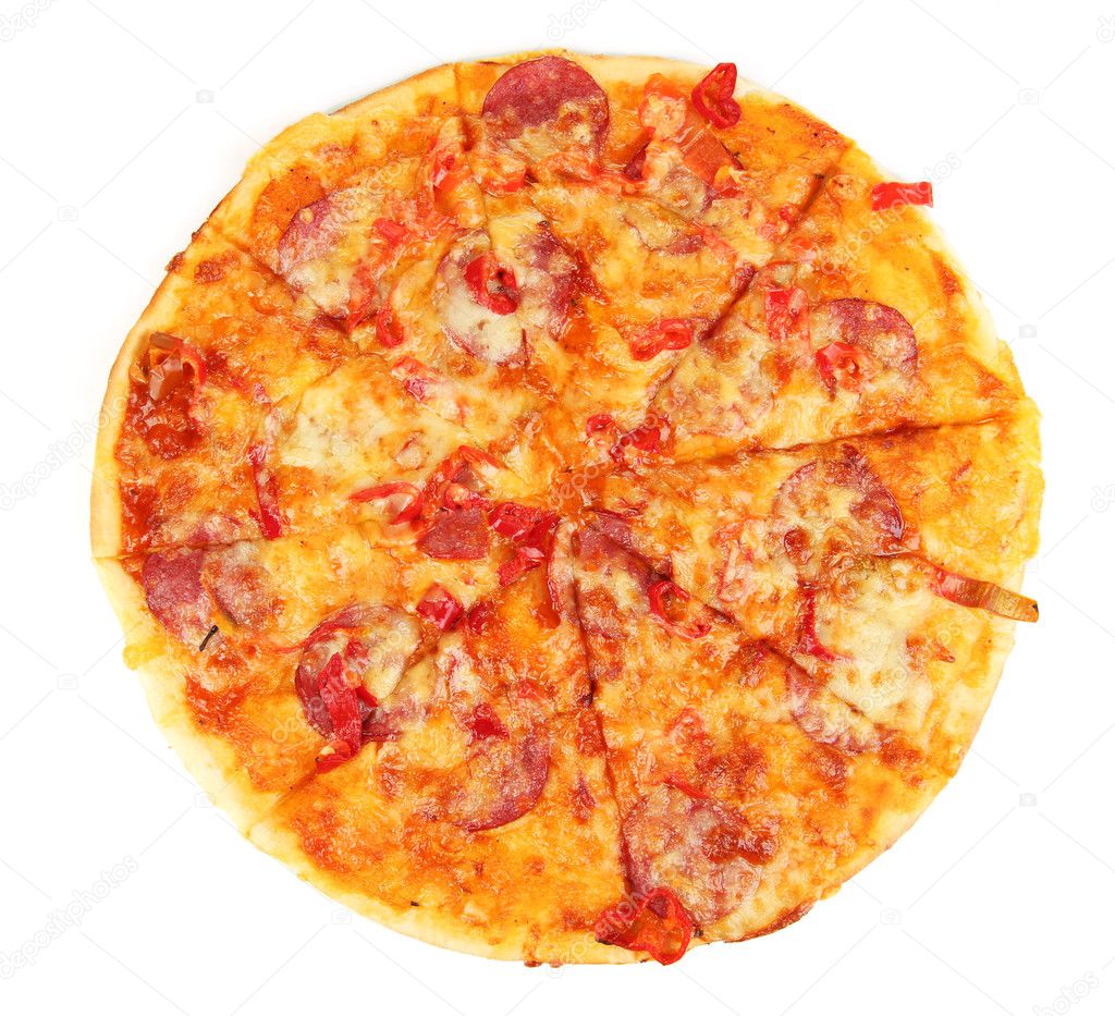 Tasty pepperoni pizza isolated on white