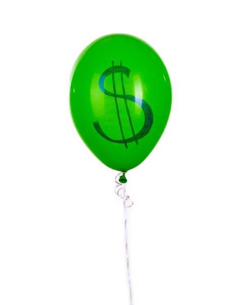Grön en ballong med visar dollar isolerad på vit — Stockfoto