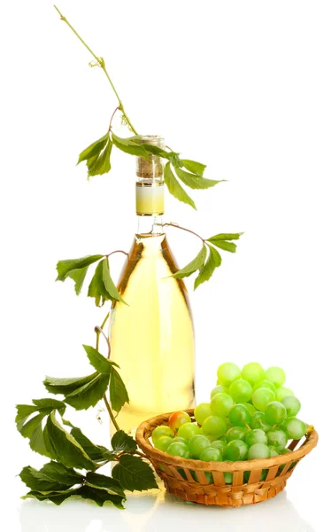 Bottle of wine with grapes isolated on white — Stock Photo, Image