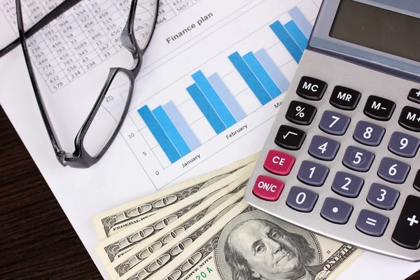 Documents, money and glasses close-up — Stock Photo, Image