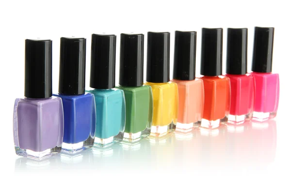 Group of bright nail polishes isolated on white — Stock Photo, Image