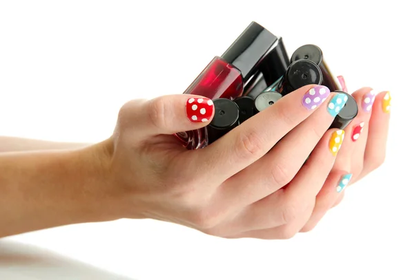 Manos de mujer con esmaltes de uñas aislados en blanco —  Fotos de Stock