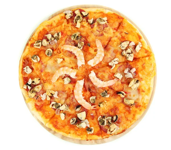 Pyszną pizzę z owocami morza na białym tle — Zdjęcie stockowe