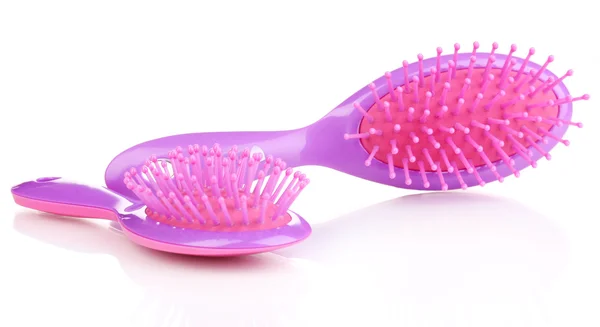 Deux brosses à cheveux violettes isolées sur blanc — Photo