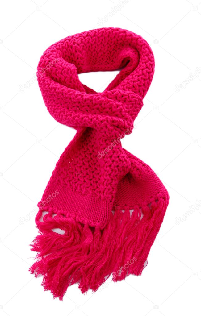 Pink knitted scarf isolated on white