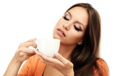 kahve, beyaz izole olan güzel kadın