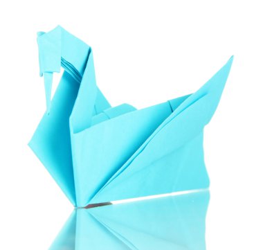 beyaz izole origami swan