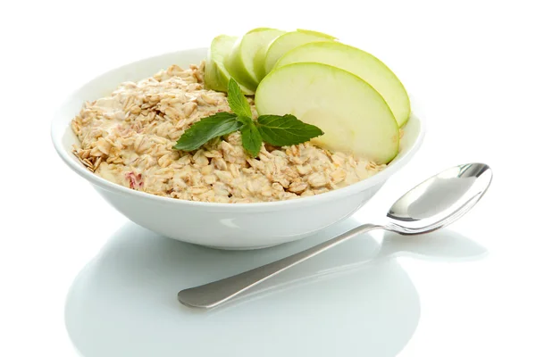 Tasty oatmeal with apple, isolated on white — Stock Photo, Image