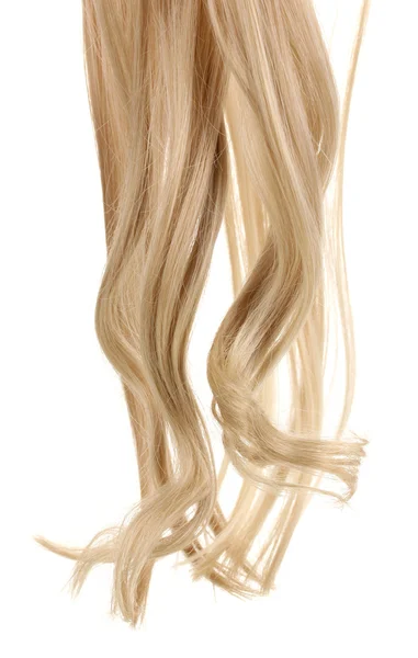 Kręcone blond włosy makro na białym tle — Zdjęcie stockowe