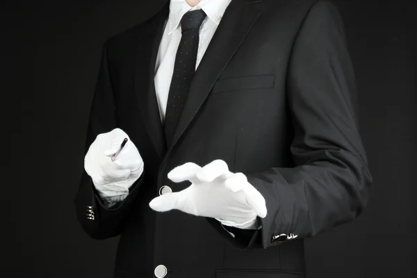 Magician performance on dark background — Stock Photo, Image