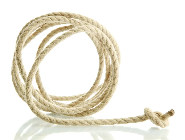 Tekercs kötelet és csomóját, elszigetelt fehér — Stock Fotó
