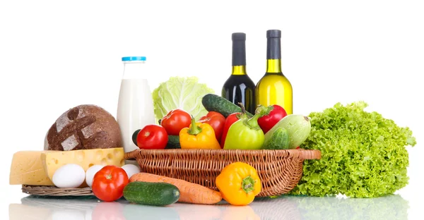 Composition with vegetables in wicker basket isolated on white — Stock Photo, Image