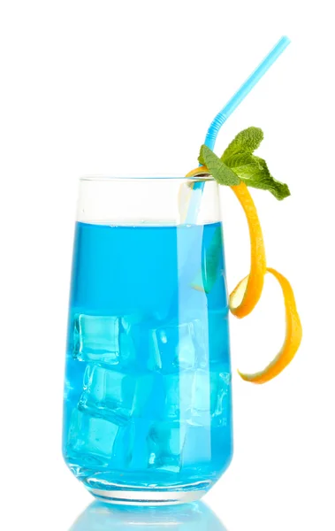 Glass of blue cocktail isolated on white — Stock Photo, Image