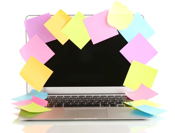 Laptop con pegatinas vacías aisladas en blanco — Foto de Stock